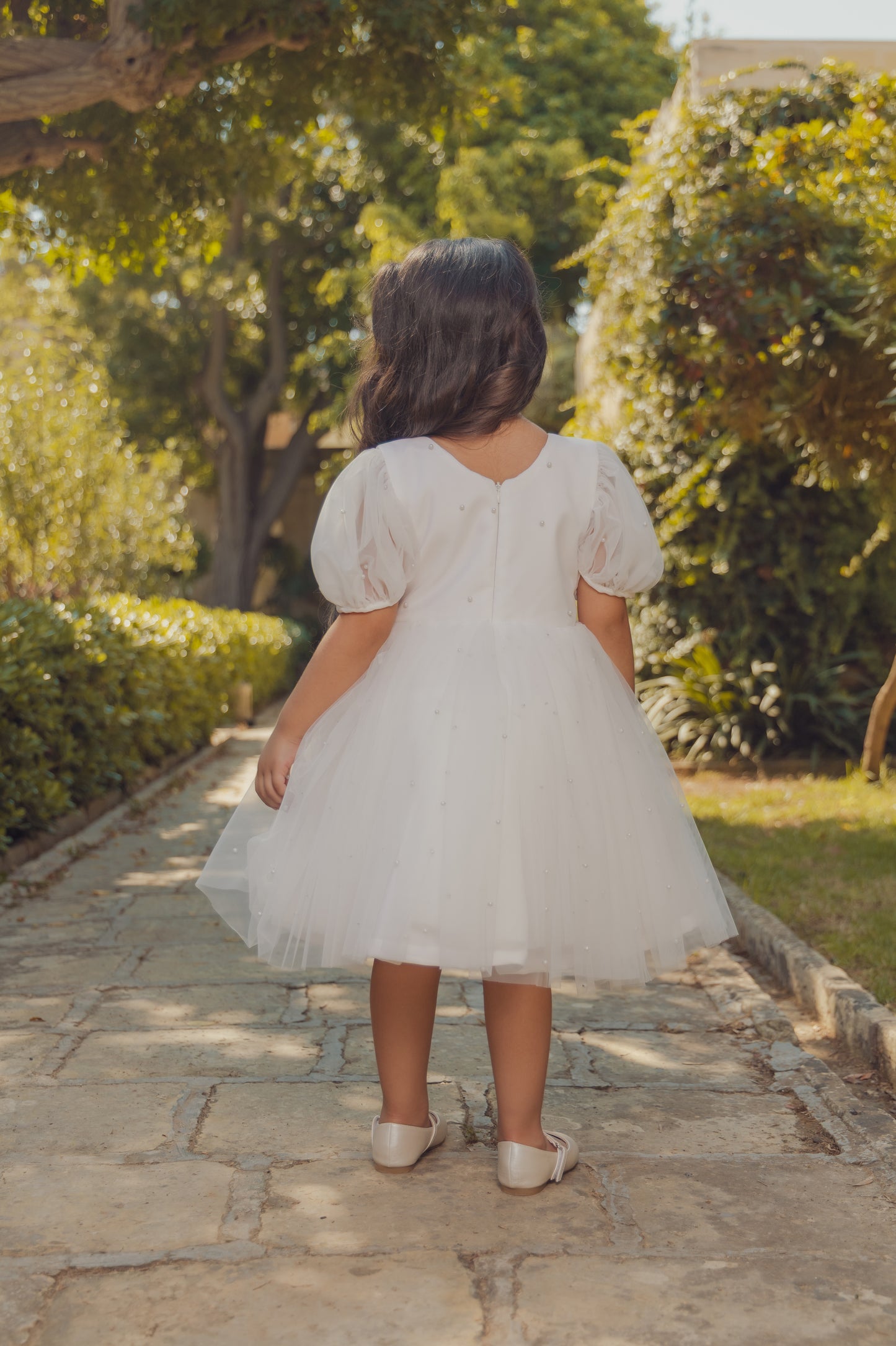 Soft Pearl - White Tulle Dress with Pearls