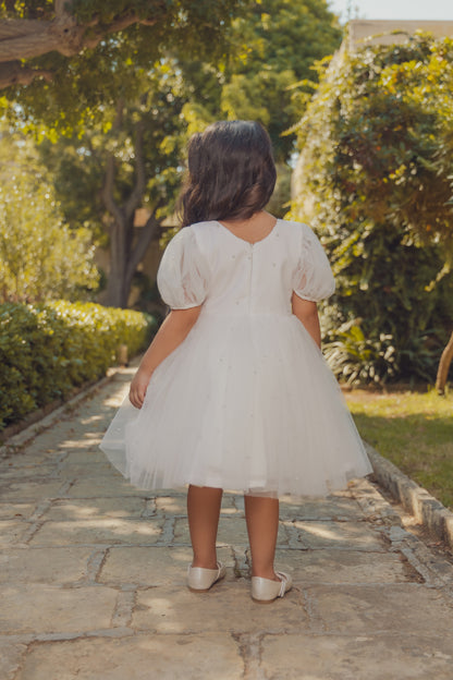 Soft Pearl - White Tulle Dress with Pearls