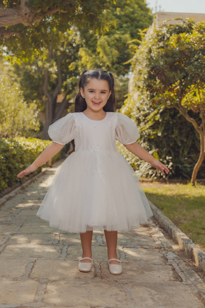 Soft Pearl - White Tulle Dress with Pearls