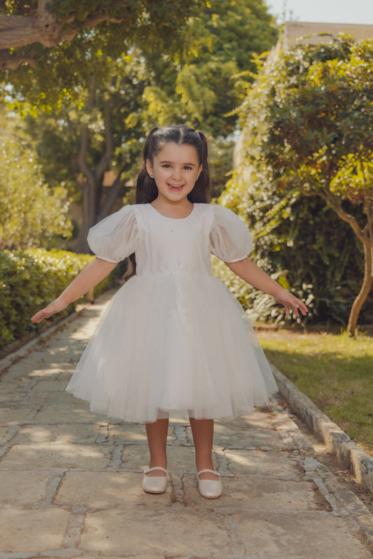 Soft Pearl - White Tulle Dress with Pearls